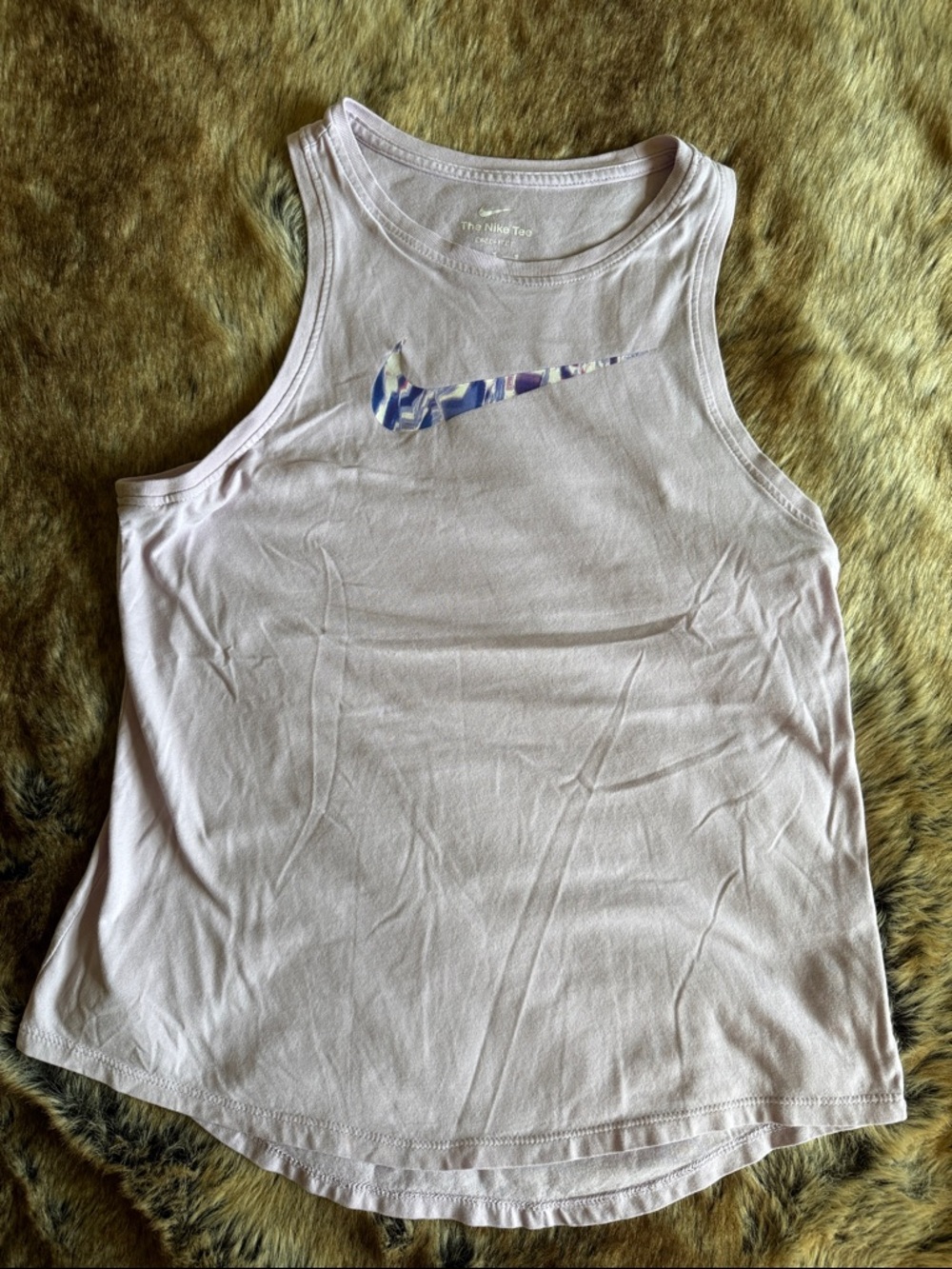 Nike Women’s Pale Pink Tank Top with Patterned Swoosh